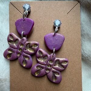 Purple Butterfly Handmade Polymer Clay Earrings